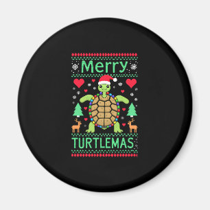 Merry Turtlemas Christmas Lights Cute Turtle Santa Magnet