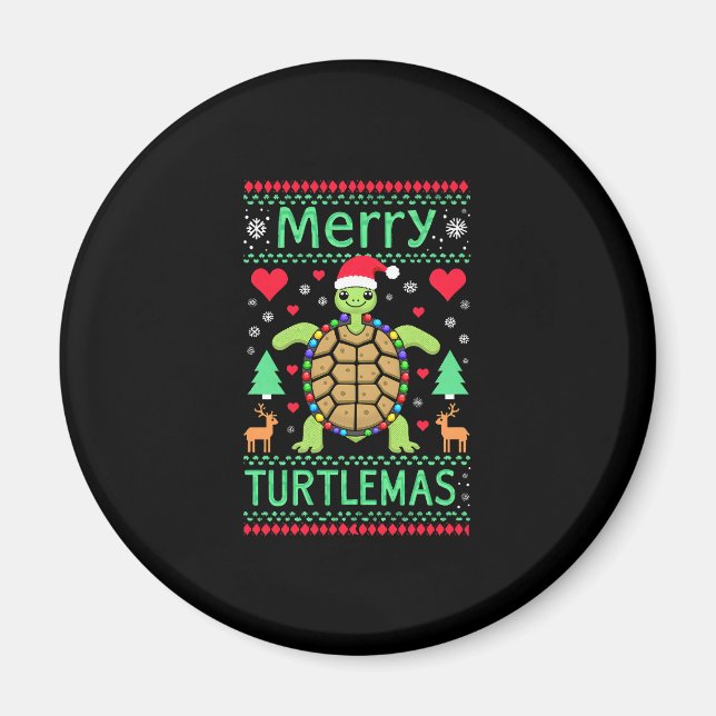 Merry Turtlemas Christmas Lights Cute Turtle Santa Magnet (Front)