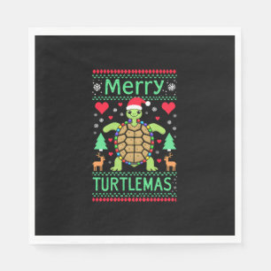 Merry Turtlemas Christmas Lights Cute Turtle Santa Napkin