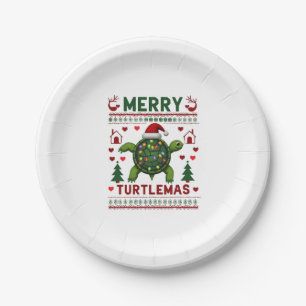 Merry Turtlemas Christmas Lights Cute Turtle Santa Paper Plate
