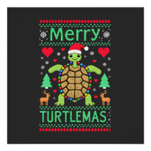 Merry Turtlemas Christmas Lights Cute Turtle Santa Poster