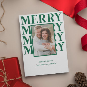 Merry Typography in Emerald Green Photo Holiday Card