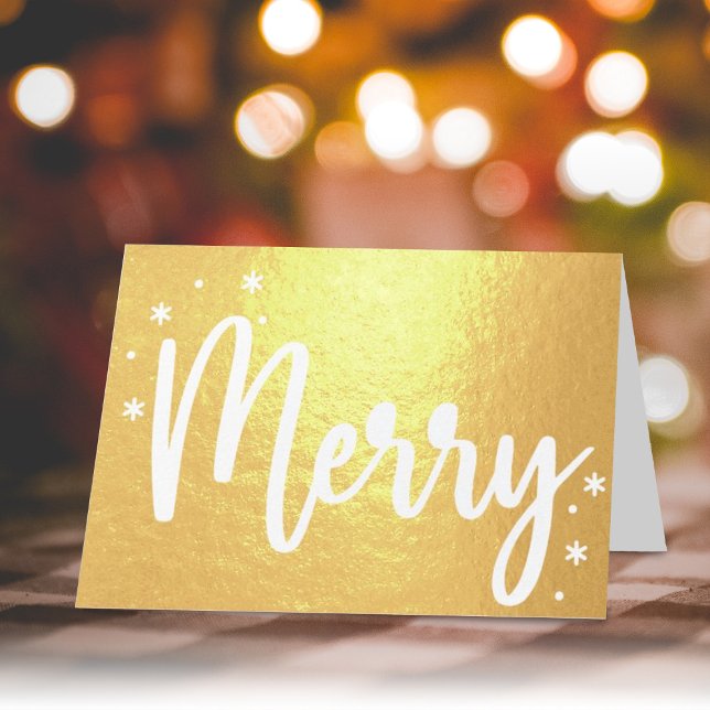 Merry Typography Script Modern Photo Christmas Foil Card (Creator Uploaded)