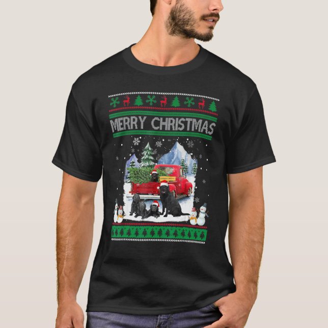 Merry Ugly Christmas Black Lab Hat Santa Red Truck T-Shirt (Front)
