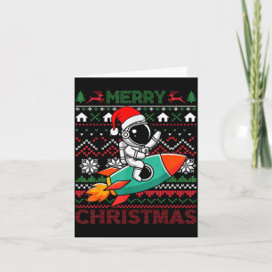 Merry Ugly Christmas Santa Hat Astronaut Riding Ro Card