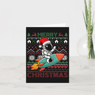 Merry Ugly Christmas Santa Hat Astronaut Riding Ro Card
