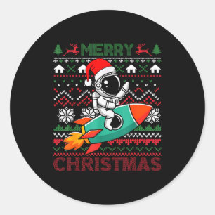 Merry Ugly Christmas Santa Hat Astronaut Riding Ro Classic Round Sticker