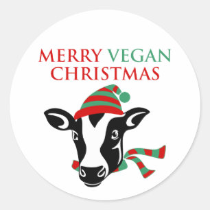 Merry Vegan Christmas, Cow, Classic Round Sticker