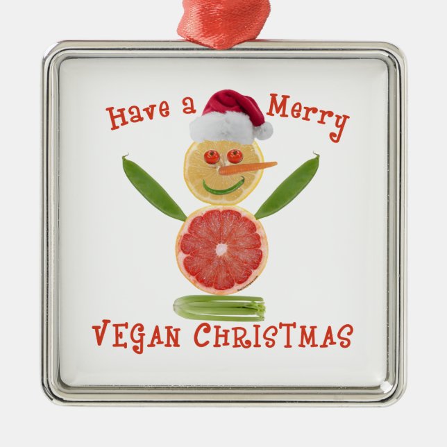 Merry Vegan Christmas Metal Tree Decoration (Front)