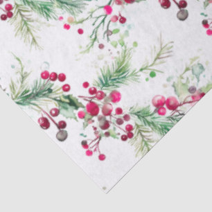 Merry very berry Christmas holly red watercolor Tissue Paper