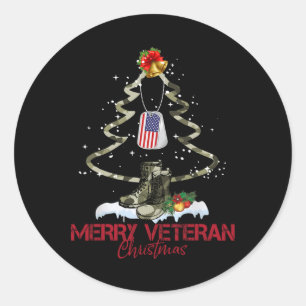 Merry Veteran Christmas Army Camo Xmas Tree Christ Classic Round Sticker