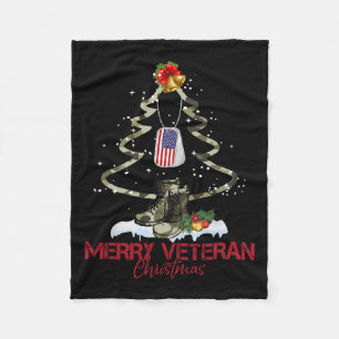Merry Veteran Christmas Army Camo Xmas Tree Christ Fleece Blanket