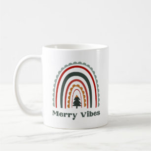 Merry Vibes Boho Rainbow Retro Christmas Coffee Mug