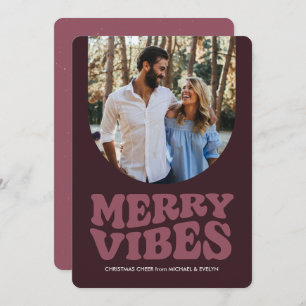 Merry vibes fun retro four photo Christmas Holiday Card