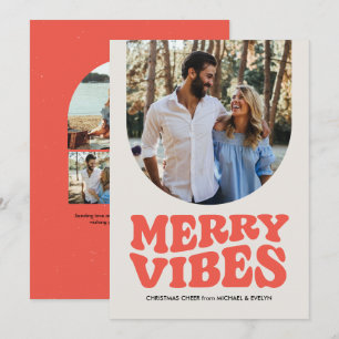 Merry vibes fun retro photo Christmas Holiday Card