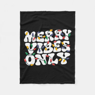 Merry Vibes Only Christmas Lights Holiday Retro Vi Fleece Blanket
