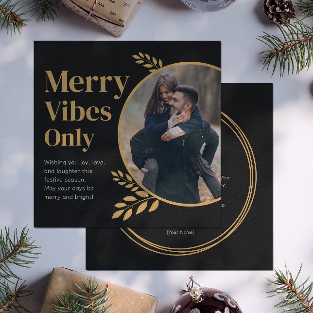 Merry vibes only elegant Christmas photo Invitation (Creator Uploaded)