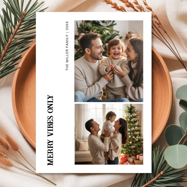 Merry Vibes Only Elegant Family Photo holiday card (Creator Uploaded)