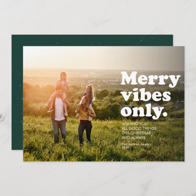 Merry vibes only fun retro holiday photo card (Front/Back)