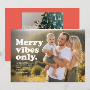 Merry vibes only fun retro holiday photo card