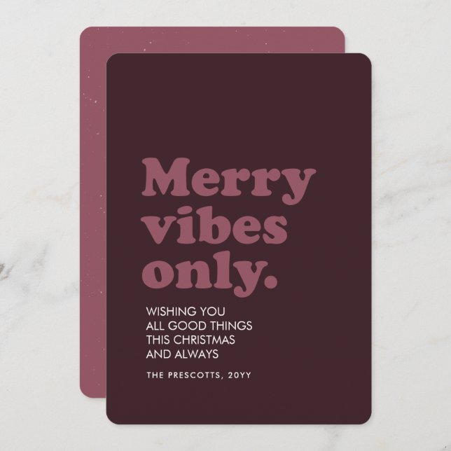 Merry vibes only fun retro plum Christmas Holiday Card (Front/Back)