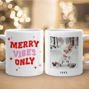 Merry Vibes Only   Modern Retro Christmas Photo Coffee Mug