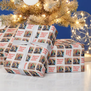 Merry vibes only retro Christmas holiday photo Wrapping Paper