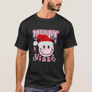 Merry Vibes Pink Leopard Print Smiling Happy Face  T-Shirt
