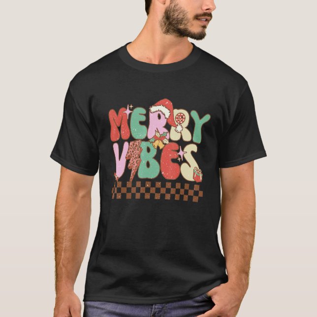 Merry Vibes Retro Christmas Candy Cane Christmas v T-Shirt (Front)