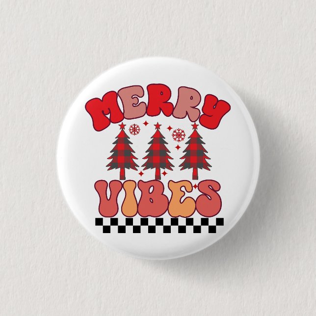 Merry Vibes Retro Groovy Christmas Holidays 3 Cm Round Badge (Front)