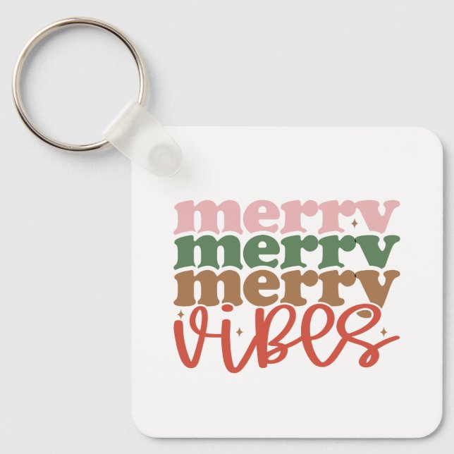 Merry Vibes Retro Groovy Christmas Holidays Key Ring (Front)