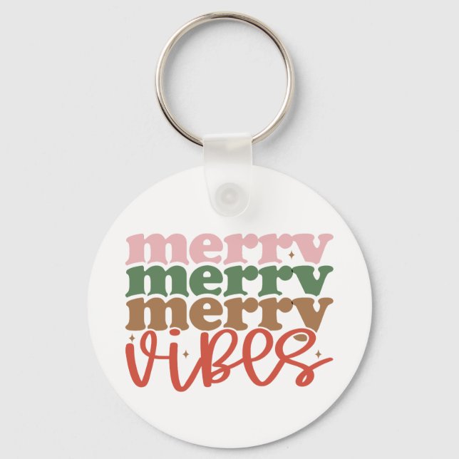 Merry Vibes Retro Groovy Christmas Holidays Key Ring (Front)