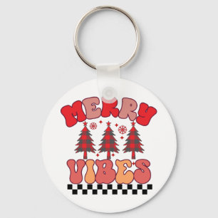 Merry Vibes Retro Groovy Christmas Holidays Key Ring