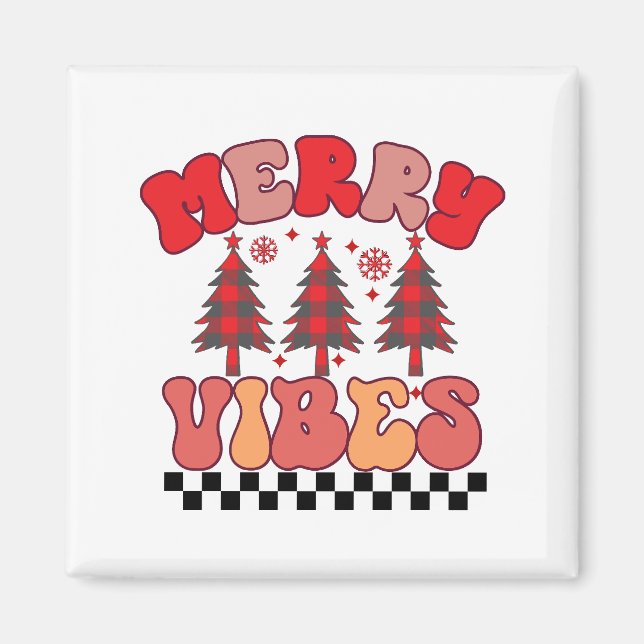 Merry Vibes Retro Groovy Christmas Holidays Magnet (Front)