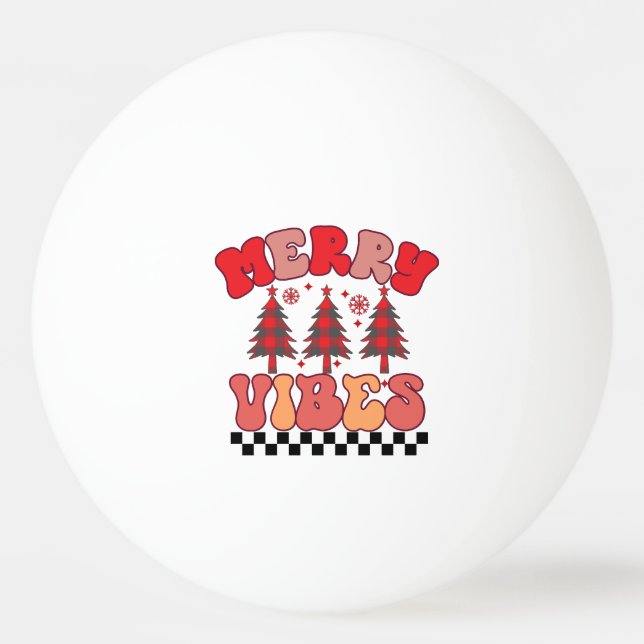 Merry Vibes Retro Groovy Christmas Holidays Ping Pong Ball (Front)