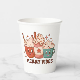 Merry Vibes Retro Holiday  Coffee Latte Paper cup
