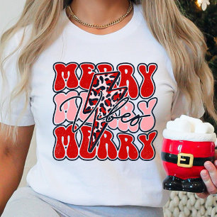 Merry Vibes Retro Leopard Holiday Christmas T-Shirt