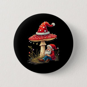 Merry Vintage Christmas Gnome Mushroom Santa Claus 6 Cm Round Badge