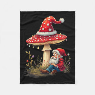 Merry Vintage Christmas Gnome Mushroom Santa Claus Fleece Blanket