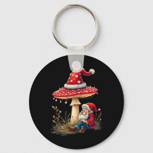 Merry Vintage Christmas Gnome Mushroom Santa Claus Key Ring