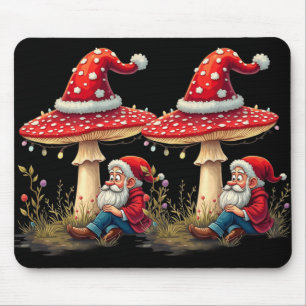 Merry Vintage Christmas Gnome Mushroom Santa Claus Mouse Mat