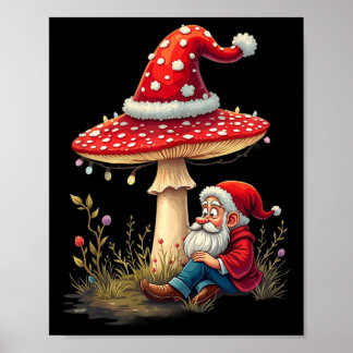 Merry Vintage Christmas Gnome Mushroom Santa Claus Poster