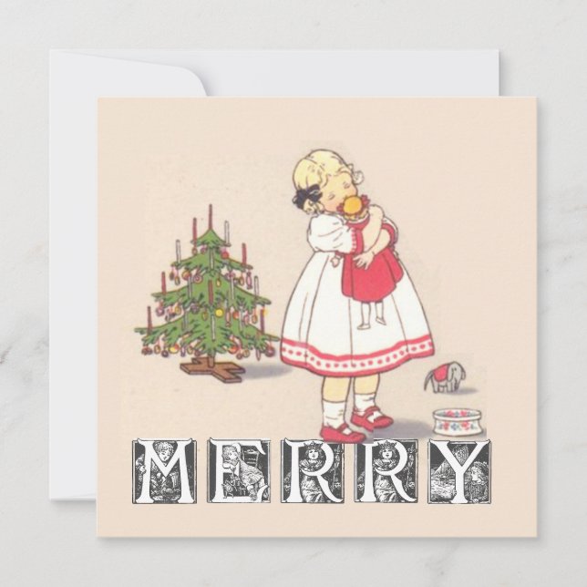 Merry Vintage Christmas Tree Children Christmas Holiday Card (Front)