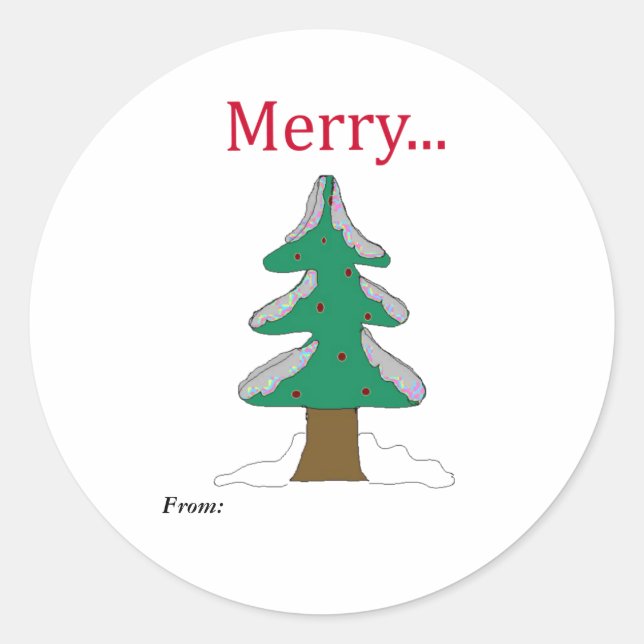 Merry Vintage Christmas Tree Classic Round Sticker (Front)