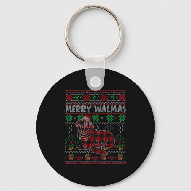 Merry Walmas Ugly Christmas Sweater Walrus Sea Ani Key Ring (Front)