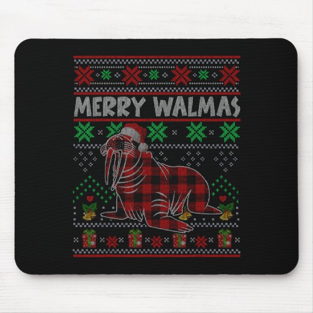 Merry Walmas Ugly Christmas Sweater Walrus Sea Ani Mouse Mat (Front)