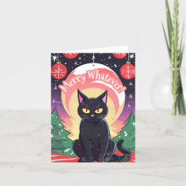 Merry Whatever anti Christmas Black Cat Holiday Card