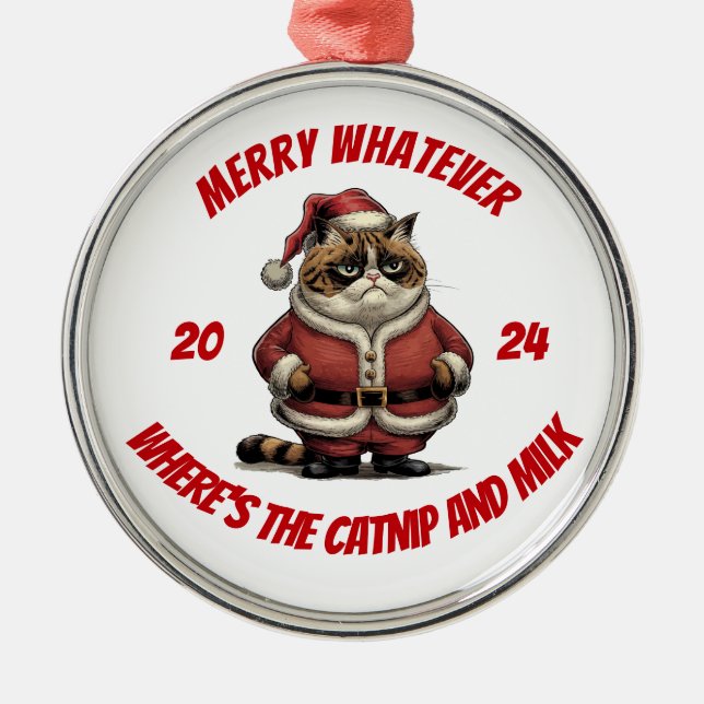 Merry Whatever Where's The Catnip And Milk Metal Tree Decoration (Front)
