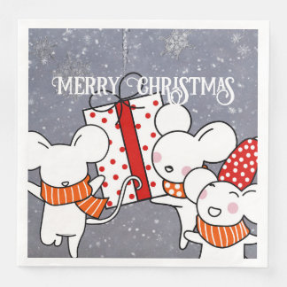 Merry white mice celebrating Christmas Napkin