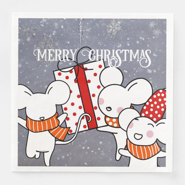 Merry white mice celebrating Christmas Napkin (Front)